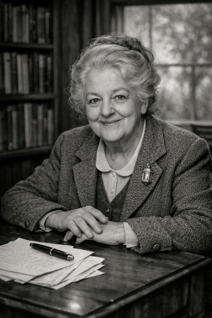 Margaret Moore at her desk in 1984.